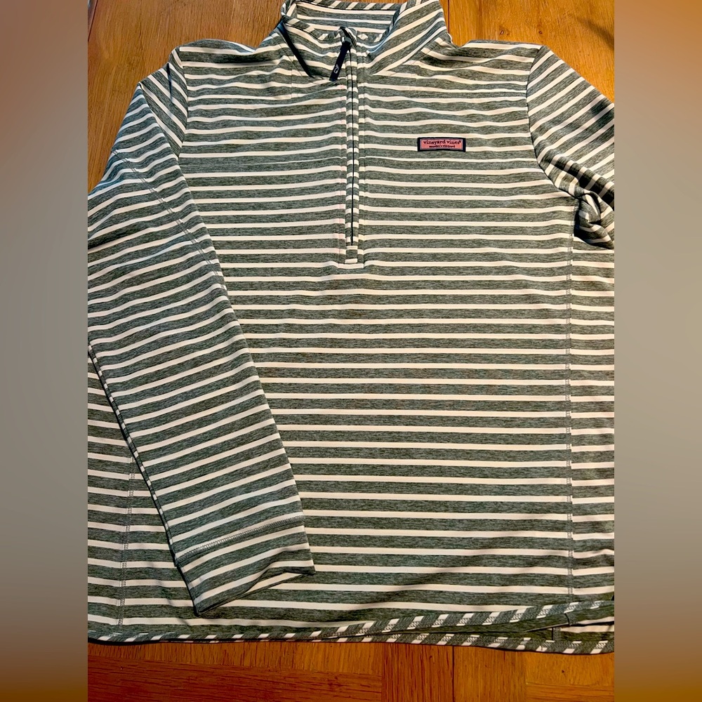 Vineyard Vines Green and Cream Striped Shep Shirt Large